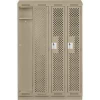 Clean Line Lockers, Bank of 4, 48" x 12" x 82", Steel, Grey, Rivet (Assembled), Perforated Fastek