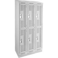 Clean Line Lockers, 2 -tier, Bank of 3, 36" x 18" x 82", Steel, Grey, Rivet (Assembled), Perforated Fastek