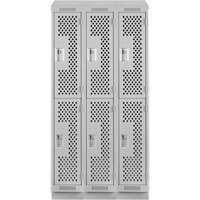 Clean Line Lockers, 2 -tier, Bank of 3, 36" x 18" x 82", Steel, Grey, Rivet (Assembled), Perforated Fastek