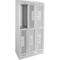 Clean Line Lockers, 2 -tier, Bank of 3, 36" x 18" x 82", Steel, Grey, Rivet (Assembled), Perforated Fastek