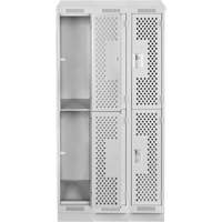 Clean Line Lockers, 2 -tier, Bank of 3, 36" x 18" x 82", Steel, Grey, Rivet (Assembled), Perforated Fastek
