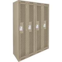 Clean Line Lockers, Bank of 4, 48" x 15" x 72", Steel, Beige, Rivet (Assembled), Perforated Fastek