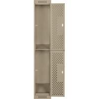 Clean Line Lockers, 2 -tier, 12" x 15" x 72", Steel, Beige, Rivet (Assembled), Perforated Fastek