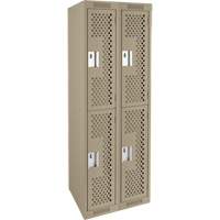 Clean Line Lockers, 2 -tier, Bank of 2, 24" x 15" x 72", Steel, Beige, Rivet (Assembled), Perforated Fastek