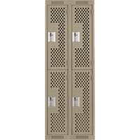 Clean Line Lockers, 2 -tier, Bank of 2, 24" x 15" x 72", Steel, Beige, Rivet (Assembled), Perforated Fastek