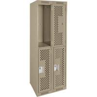 Clean Line Lockers, 2 -tier, Bank of 2, 24" x 15" x 72", Steel, Beige, Rivet (Assembled), Perforated Fastek