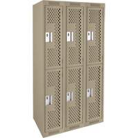 Clean Line Lockers, 2 -tier, Bank of 3, 36" x 15" x 72", Steel, Beige, Rivet (Assembled), Perforated Fastek