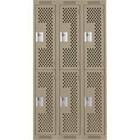 Clean Line Lockers, 2 -tier, Bank of 3, 36" x 15" x 72", Steel, Beige, Rivet (Assembled), Perforated Fastek
