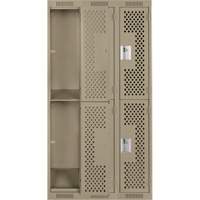 Clean Line Lockers, 2 -tier, Bank of 3, 36" x 15" x 72", Steel, Beige, Rivet (Assembled), Perforated Fastek