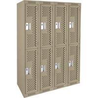 Clean Line Lockers, 2 -tier, Bank of 4, 48" x 15" x 72", Steel, Beige, Rivet (Assembled), Perforated Fastek