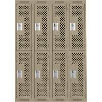 Clean Line Lockers, 2 -tier, Bank of 4, 48" x 15" x 72", Steel, Beige, Rivet (Assembled), Perforated Fastek