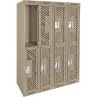 Clean Line Lockers, 2 -tier, Bank of 4, 48" x 15" x 72", Steel, Beige, Rivet (Assembled), Perforated Fastek