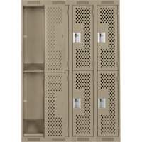 Clean Line Lockers, 2 -tier, Bank of 4, 48" x 15" x 72", Steel, Beige, Rivet (Assembled), Perforated Fastek