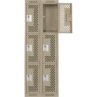 Casiers Clean Line, 3 niveaux, Bloc de 2, 24" x 12" x 72", Acier, Beige, Rivet (assembl&eacute;), Perfor&eacute; Fastek
