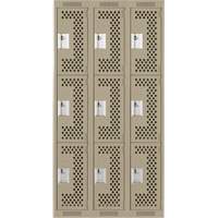 Casiers Clean Line, 3 niveaux, Bloc de 3, 36" x 12" x 72", Acier, Beige, Rivet (assembl&eacute;), Perfor&eacute; Fastek