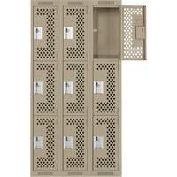 Casiers Clean Line, 3 niveaux, Bloc de 3, 36" x 12" x 72", Acier, Beige, Rivet (assembl&eacute;), Perfor&eacute; Fastek