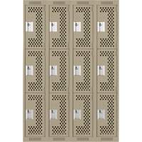 Casiers Clean Line, 3 niveaux, Bloc de 4, 48" x 12" x 72", Acier, Beige, Rivet (assembl&eacute;), Perfor&eacute; Fastek