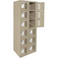 Assembled Lockerettes Clean Line Perforated Economy Lockers, 6 -tier, Bank of 2, 18" x 72" x 12", Steel Fastek