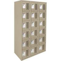 Assembled Lockerettes Clean Line Perforated Economy Lockers, 6 -tier, Bank of 3, 18" x 72" x 12", Steel Fastek