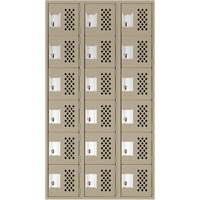 Assembled Lockerettes Clean Line Perforated Economy Lockers, 6 -tier, Bank of 3, 18" x 72" x 12", Steel Fastek