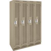 Clean Line Lockers, Bank of 4, 48" x 15" x 76", Steel, Beige, Rivet (Assembled), Perforated Fastek