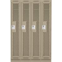 Clean Line Lockers, Bank of 4, 48" x 15" x 76", Steel, Beige, Rivet (Assembled), Perforated Fastek