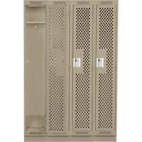 Clean Line Lockers, Bank of 4, 48" x 15" x 76", Steel, Beige, Rivet (Assembled), Perforated Fastek