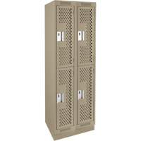 Clean Line Lockers, 2 -tier, Bank of 2, 24" x 15" x 76", Steel, Beige, Rivet (Assembled), Perforated Fastek