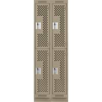 Clean Line Lockers, 2 -tier, Bank of 2, 24" x 15" x 76", Steel, Beige, Rivet (Assembled), Perforated Fastek