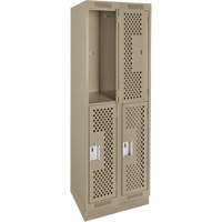 Clean Line Lockers, 2 -tier, Bank of 2, 24" x 15" x 76", Steel, Beige, Rivet (Assembled), Perforated Fastek