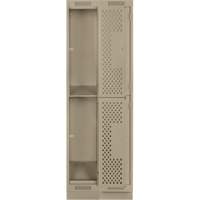 Clean Line Lockers, 2 -tier, Bank of 2, 24" x 15" x 76", Steel, Beige, Rivet (Assembled), Perforated Fastek