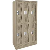 Clean Line Lockers, 2 -tier, Bank of 3, 36" x 15" x 76", Steel, Beige, Rivet (Assembled), Perforated Fastek
