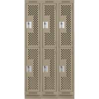 Clean Line Lockers, 2 -tier, Bank of 3, 36" x 15" x 76", Steel, Beige, Rivet (Assembled), Perforated Fastek