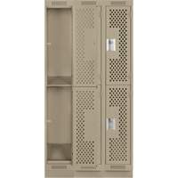 Clean Line Lockers, 2 -tier, Bank of 3, 36" x 15" x 76", Steel, Beige, Rivet (Assembled), Perforated Fastek