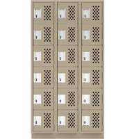 Assembled Lockerettes Clean Line Perforated Economy Lockers, 6 -tier, Bank of 3, 18" x 72" x 12", Steel Fastek