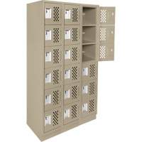 Assembled Lockerettes Clean Line Perforated Economy Lockers, 6 -tier, Bank of 3, 18" x 72" x 12", Steel Fastek