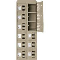 Assembled Lockerettes Clean Line Perforated Economy Lockers, 6 -tier, Bank of 2, 18" x 72" x 12", Steel Fastek