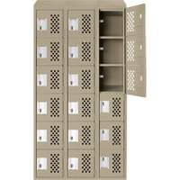 Assembled Lockerettes Clean Line Perforated Economy Lockers, 6 -tier, Bank of 3, 18" x 72" x 12", Steel Fastek