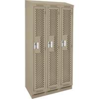 Clean Line Lockers, Bank of 3, 36" x 12" x 82", Steel, Beige, Rivet (Assembled), Perforated Fastek