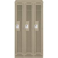 Clean Line Lockers, Bank of 3, 36" x 12" x 82", Steel, Beige, Rivet (Assembled), Perforated Fastek