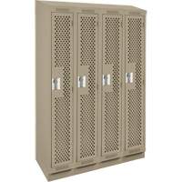 Clean Line Lockers, Bank of 4, 48" x 12" x 82", Steel, Beige, Rivet (Assembled), Perforated Fastek