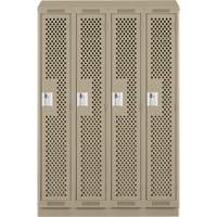 Clean Line Lockers, Bank of 4, 48" x 12" x 82", Steel, Beige, Rivet (Assembled), Perforated Fastek