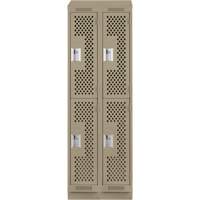 Casiers Clean Line, 2 niveaux, Bloc de 2, 24" x 18" x 82", Acier, Beige, Rivet (assembl&eacute;), Perfor&eacute; Fastek