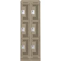 Casiers Clean Line, 3 niveaux, Bloc de 2, 24" x 18" x 82", Acier, Beige, Rivet (assembl&eacute;), Perfor&eacute; Fastek