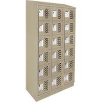 Assembled Lockerettes Clean Line Perforated Economy Lockers, 6 -tier, Bank of 3, 18" x 72" x 12", Steel Fastek
