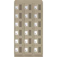 Assembled Lockerettes Clean Line Perforated Economy Lockers, 6 -tier, Bank of 3, 18" x 72" x 12", Steel Fastek