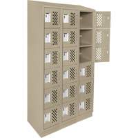 Assembled Lockerettes Clean Line Perforated Economy Lockers, 6 -tier, Bank of 3, 18" x 72" x 12", Steel Fastek