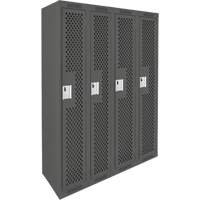 Clean Line Lockers, Bank of 4, 48" x 15" x 72", Steel, Charcoal, Rivet (Assembled), Perforated Fastek