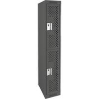 Clean Line Lockers, 2 -tier, 12" x 15" x 72", Steel, Charcoal, Rivet (Assembled), Perforated Fastek