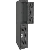 Clean Line Lockers, 2 -tier, 12" x 15" x 72", Steel, Charcoal, Rivet (Assembled), Perforated Fastek